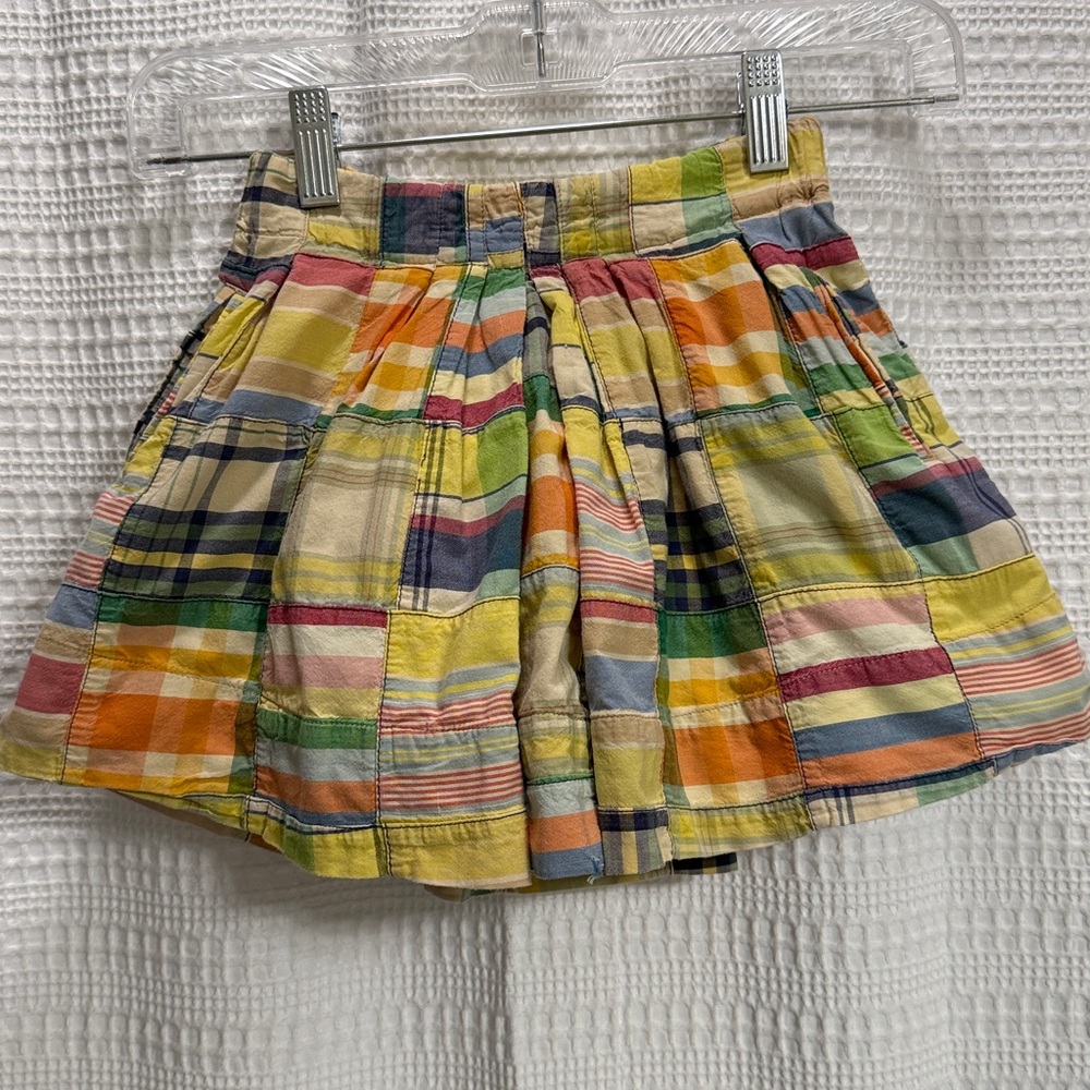 Crewcuts Madras patchwork Skirt SZ 2 T GUC Yellow/blues cotton summer preppy